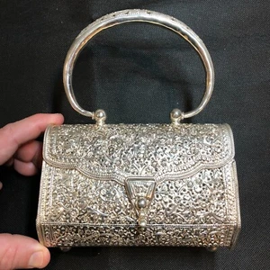 STERLINGSILBER GELDBÖRSE HANDTASCHE FILIGRAN FLORAL ANTIK 374g (12OZ) #29U - Bild 1 von 15