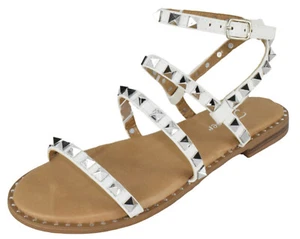 Forever Women Gladiator Sandals Studded Ankle Strap Flat Buckle up DING-28 White - Picture 1 of 3