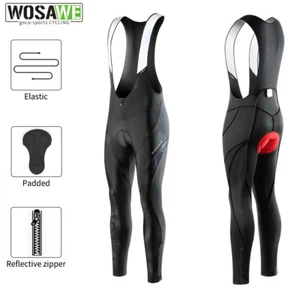 WOSAWE Men Cycling Bib Pants 3D Gel Padded Tights Bike Long Compression Trousers - Picture 1 of 20