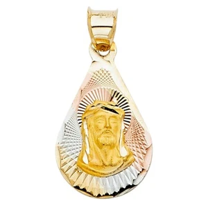 14K Tri Color Gold Religious Jesus Stamp Pendant For Necklace - Picture 1 of 4