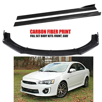 For Mitsubishi Front Bumper Lip Splitter + Side Skirt Carbon Fiber Extensions - Image 1 of 4