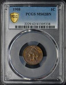 1908 Indian Head Cent - PCGS MS62BN - Gold Shield Label - ✪COINGIANTS✪