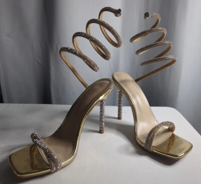 Wild Diva Lounge Para Mujer Bling Slinky Brillante Tacón Alto Dorado Talla 7 Baile de graduación Boda Foto 1 de 4