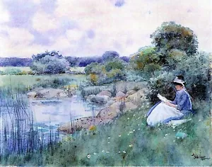 Frau liest von Childe Hassam Giclée Kunstdruck Reproduktion auf Leinwand - Bild 1 von 1