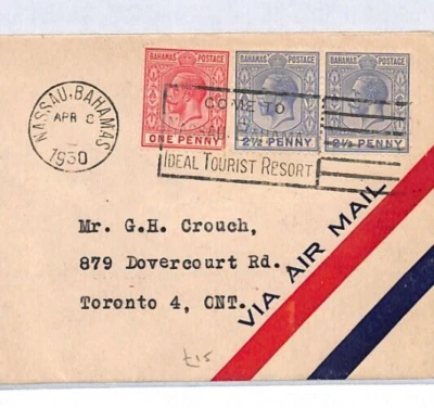 BAHAMAS KGV Air Mail Cover 1930 FIRST FLIGHT CANADA Toronto via USA Miami YD161 - Image 1 of 4