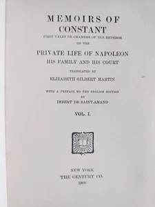 Memoirs of Constant: Private Life of Napoleon_HC_1910_Century Co_Good Condition - Imagen 1 de 12