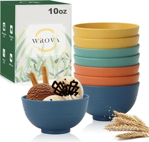 Wheat Straw Small Bowls 10Oz Set of 8 - Unbreakable Dessert Bowls for Kids - Min - Picture 1 of 12