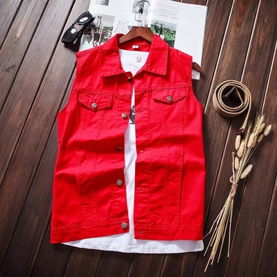 Men Denim Vest Waistcoat Sleeveless Vintage Casual Jacket Fashion Short Coat ♡ - Image 1 of 4