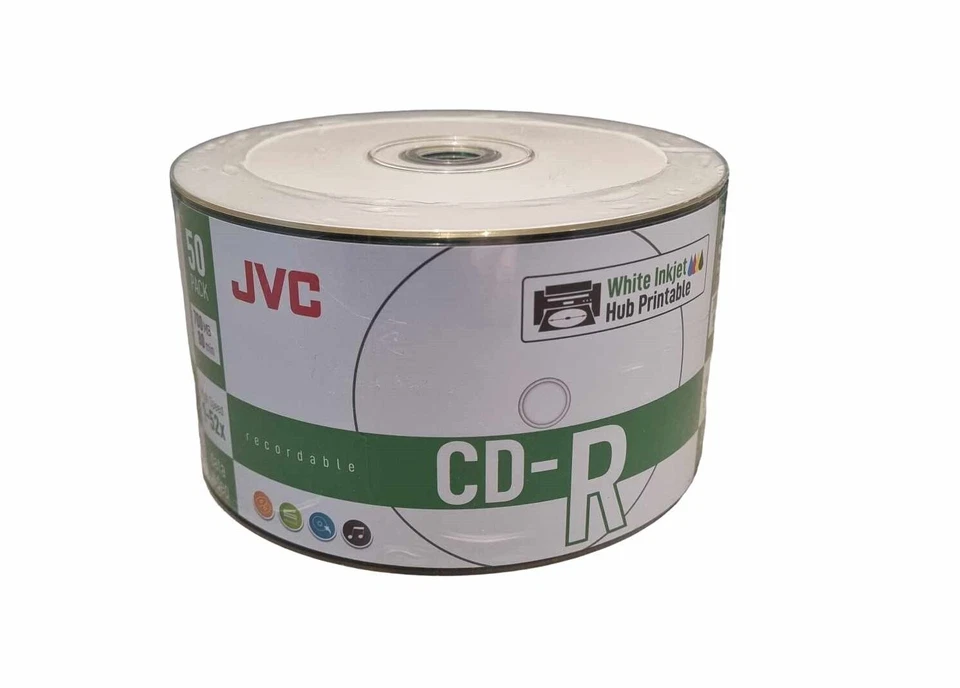 1200 x JVC Professional Grade CD -R 52X - Full Hub White Inkjet Printable CDR - Image 1 of 4