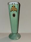 Rare RIS Germany Porcelain Green Vase PHI Gold Trim 6 1/4" Hand Painted Vintage
