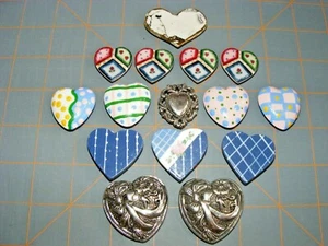 15 Assorted Heart Design Button Covers for 3/8" Buttons, Various Materials - Picture 1 of 8