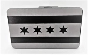 CHICAGO FLAG U.S.A. BILLET ALUMINUM TRAILER HITCH PLUG COVER, 4X6" - Picture 1 of 2