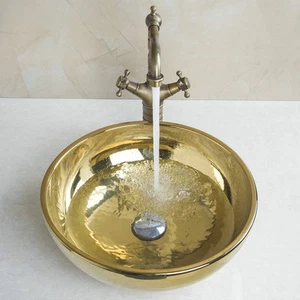 Grifo de latón antiguo fregadero de cerámica acabado en oro para baño con lavabo - Imagen 1 de 7
