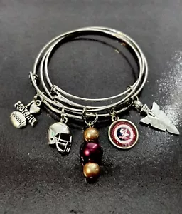 FSU Football With Arrowhead-Silver Wire Bangle Bracelet Set Of 3 w/ Charms-0220 - Picture 1 of 7
