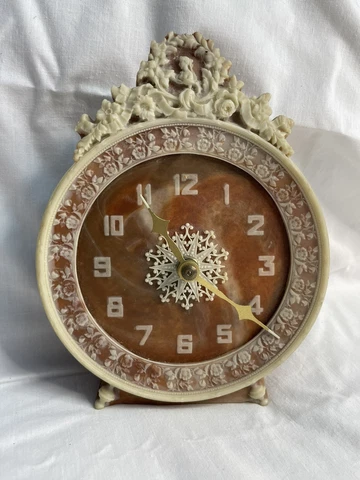 Vintage Incolay Stone Desk Clock Cameo De Fleurs (Untested) Cover
