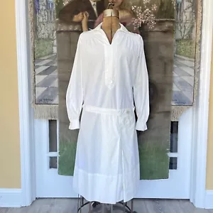 Antiguo Vestido de Algodón Estampado Blanco Años 20 Cintura Caída Deco Campesino Calzoncillo Cambio - Imagen 1 de 10