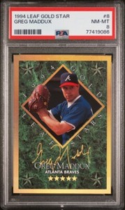 1994 Leaf Gold Stars Greg Maddux #/10,000 Atlanta Braves Baseball #8 PSA 8 NM-MT