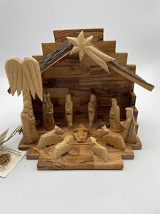 Olive Wood Factory Bethlehem Star Nativity Scene Wood Carving - Picture 1 of 9