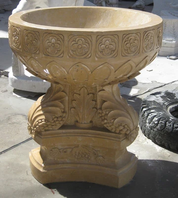 Juego de 2 jardineras de mármol amarillo Henan talladas a mano  Foto 1 de 4