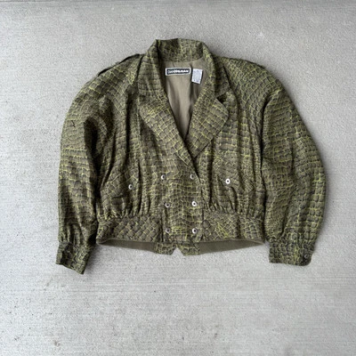 Chaqueta retro vintage años 90 Diane Gilman piel de serpiente de seda para mujer talla mediana verde Foto 1 de 4