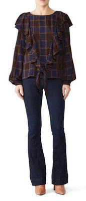 Nicole Miller синий и красный клетку бойфренд оборки блузка размер S (США 4) дизайнер MS - Изображение 1 из 4