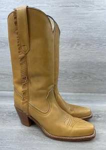 Frye Damen Cowboystiefel 8AA hellbraun Leder Western eckige Zehenpartie Fransen USA Boho - Bild 1 von 14