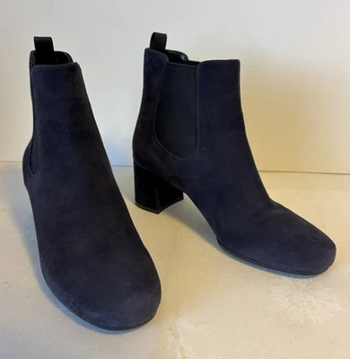 Bota Chelsea PRADA Azul Marino Gamuza Tacón Bloque, Excelente Estado talla 35.5/5.5 Foto 1 de 4