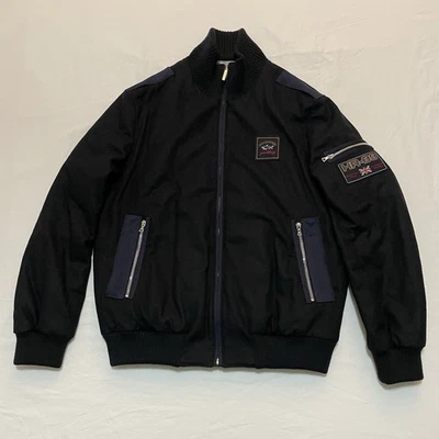 Chaqueta de Bombardero Paul Shark Vintage Negra Azul Lana Cremallera HR-39 Diamante Italia Talla XL Foto 1 de 4