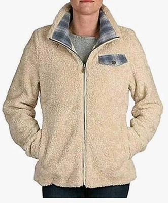 NWT Pendleton Beige Cream Blue Plaid Sherpa Fle Jacket Coat Women Extra Large XL - Image 1 of 4