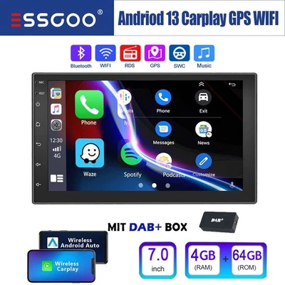 7" Doppel DIN 4+64G Carplay Autoradio Android 14 GPS Bluetooth RDS USB WIFI DAB+ - Bild 1 von 4