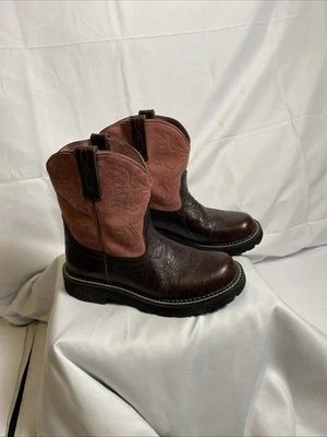 Ariat Cowboy Boots Women’s 7.5 Fatbaby Blush Stitched Pink Suede Ostrich Cowgirl - Image 1 of 4