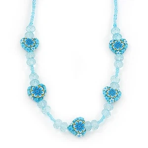 Children's Blue 'Heart' Necklace - 36cm Length/ 4cm Extension - Picture 1 of 4