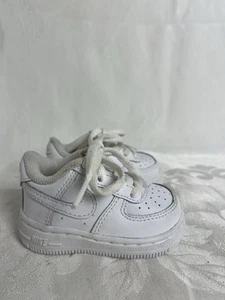 Nike Air Force 1 Sneakers White Leather Kids-Baby 314194-117 Size 2 C - Picture 1 of 12