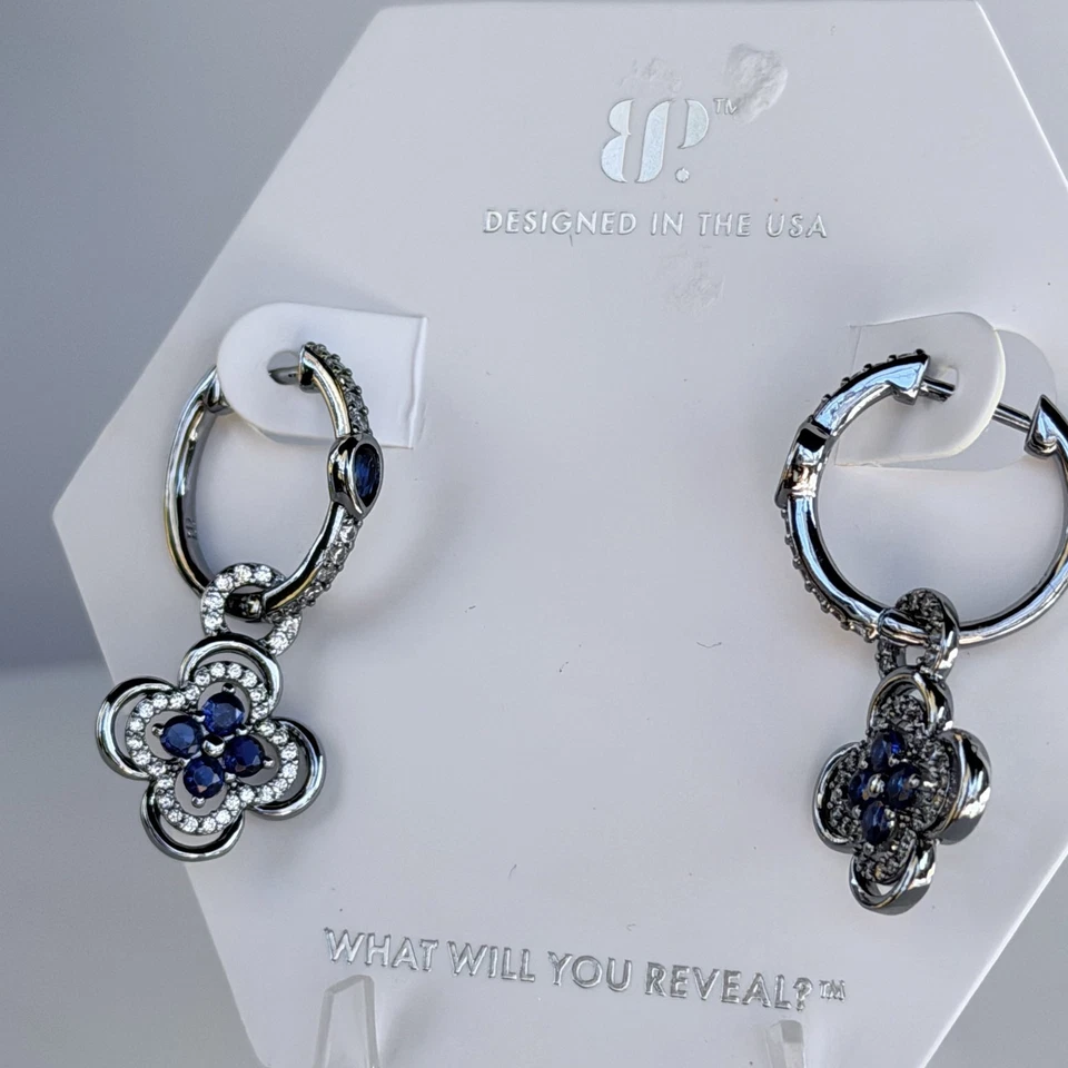 Bomb Party September Earrings "Dripped In Secrets" Clover LC Sapphire Hematite Foto 1 de 4