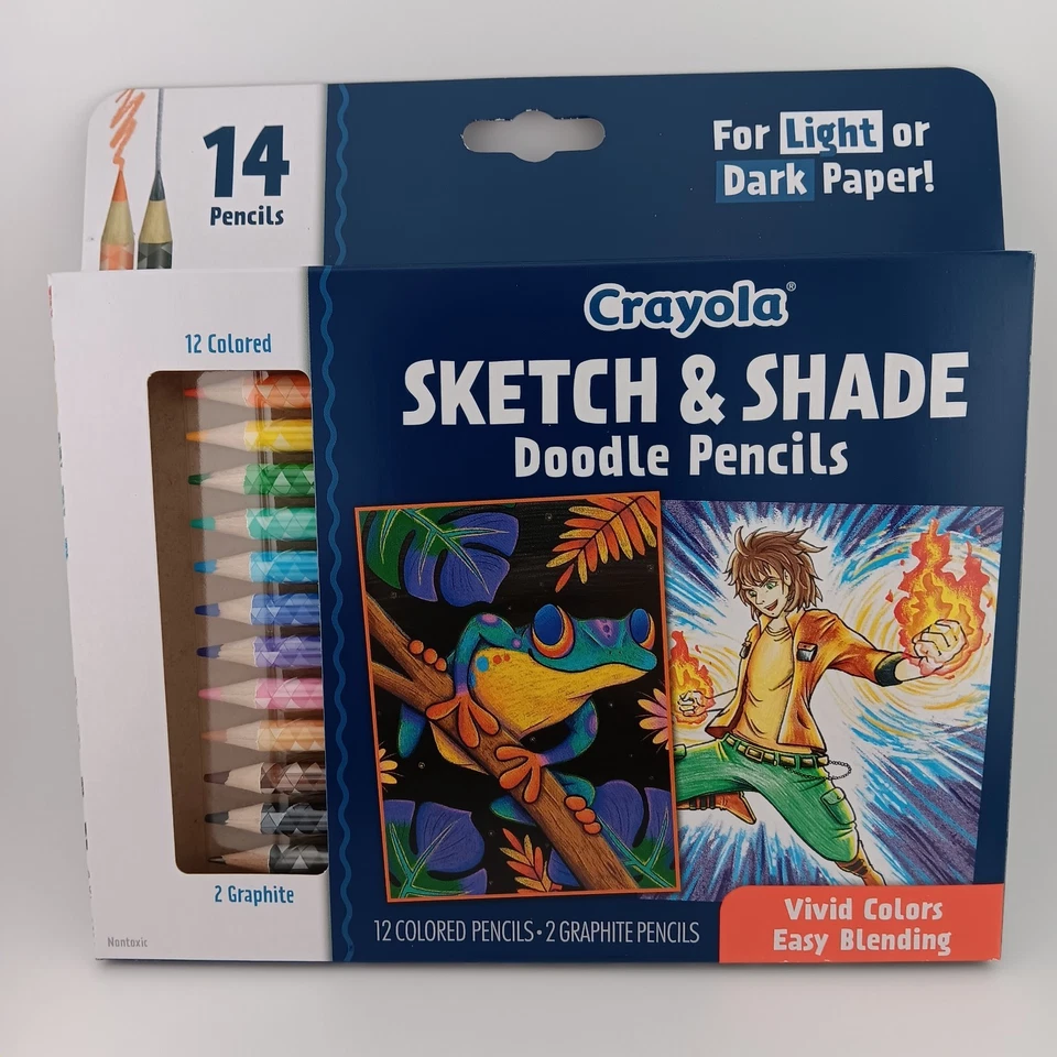Crayola - Sketch & Shade Doodle Color Pencils - Light / Dark Paper - Pack of 14