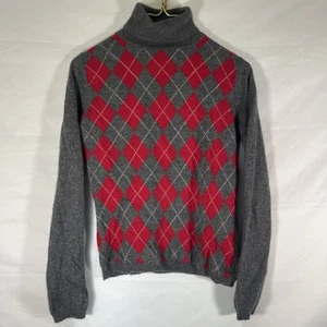Apt 9 Boys Medium Cashmere Sweater Turtle Neck Red Gray Argyle - Picture 1 of 11