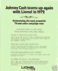 1972 LIONEL  JOHNNY CASH TEAMS UP AGAIN W/LIONEL FLYER MINT