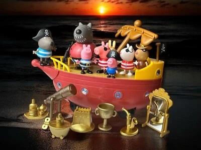 GC Raro 8 Piratas Peppa Pig y 7 Tesoros Dorados y Barco Pirata Rojo | Grandad Dog Foto 1 de 4