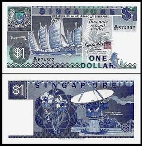 SINGAPORE $1 DOLLAR ND 1987 UNC P 18 a  BOAT - Picture 1 of 1