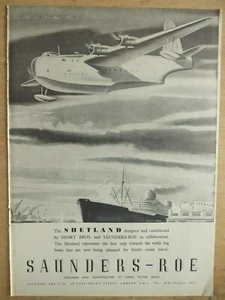 9/1945 PUB SAUNDERS-ROE SHORT SHETLAND BRITISH FLYING BOAT HYDRAVION ORIGINAL AD - Imagen 1 de 1