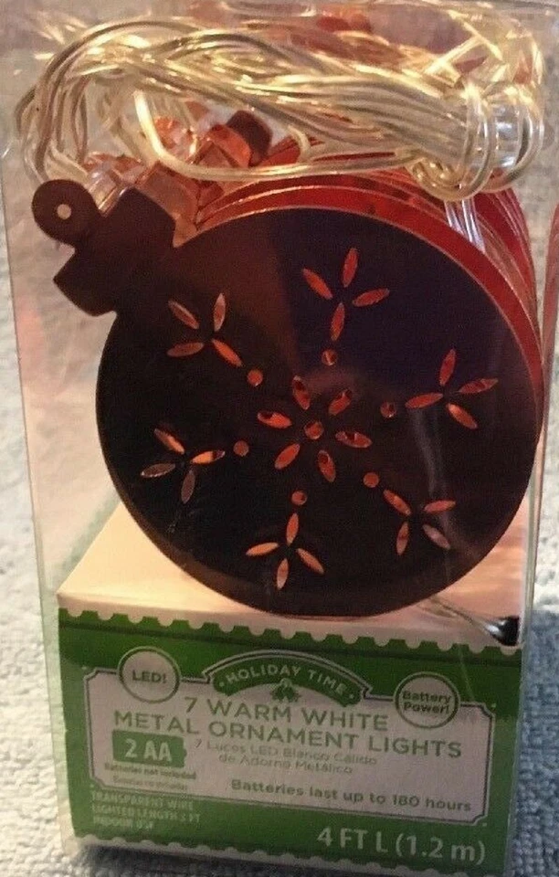 HOLIDAY TIME 7ct Battery Powered WARM WHITE LED copper ORNAMENT Christmas Lights - Image 1 of 1