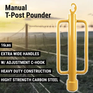 Manual Post Driver Fence T Post Pounder W/ Hook Carbon Steel Farm Hammer Rammer - Picture 1 of 6