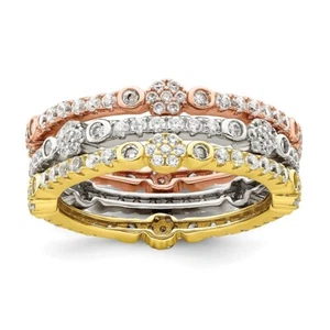 Sterling Silver Rose & Gold-tone Eternity Cubic Zirconia 3 Band Ring Set Size 7 - Picture 1 of 4