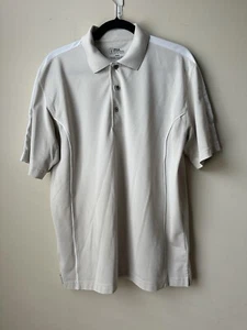 PGA Tour Golf Polo Shirt Mens M Beige White Colorblock Short Sleeves Stretch - Picture 1 of 6