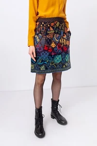 Ivko Jacquard Skirt Black Multicolored Gaudi Wool 212650 - Picture 1 of 7