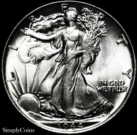 1944 Walking Liberty Half Dollar AU About Uncirculated US Silver Coin MQ Cover