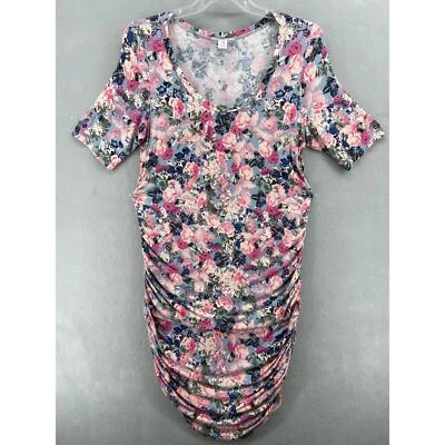 Motherhood Maternity Dress Women’s Sz XL Pink Blue Floral Ruched Baby Shower - Image 1 of 4