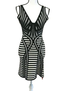 Abito da cocktail Herve Leger classico bianco nero Manilla Combo TG M $1590 - Nuovo - U - Foto 1 di 7