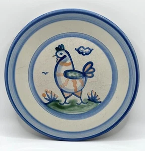 M.A. Hadley Stoneware Art Pottery Chicken Country Scene Blue Bread Butter Plate - Picture 1 of 7