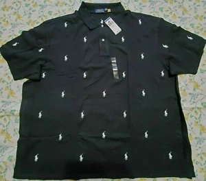 Polo Ralph Lauren Mens All over Pony Polo Shirts Black Classic Fit SS Medium New - Picture 1 of 2